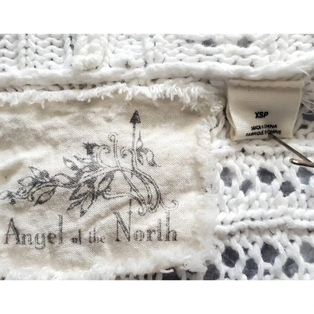 Anthropologie White Knit Open Cardigan Angel of the North Linen Blend EUC Sz XSP